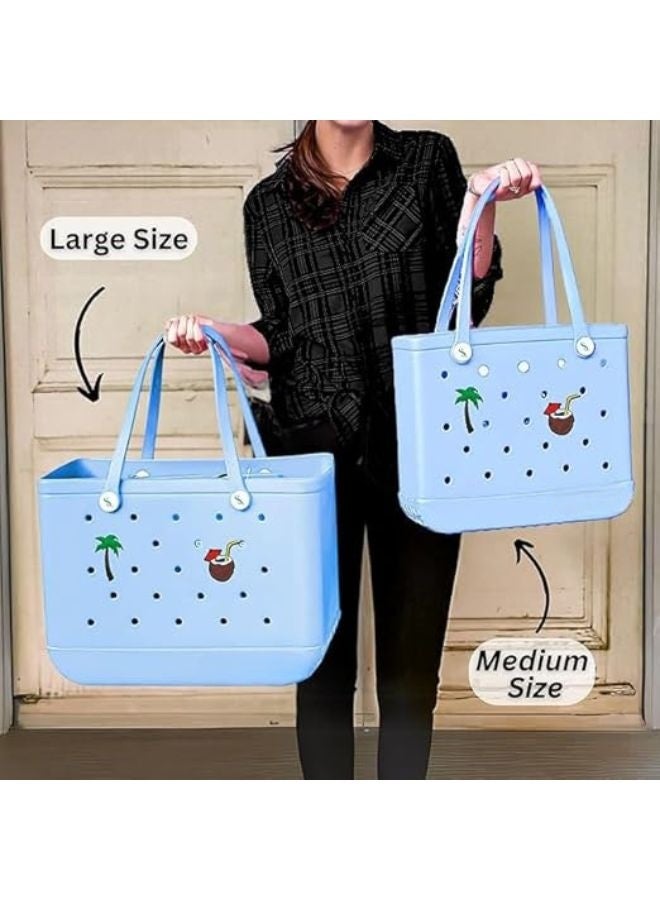 Beach Bag | Tote Bag | Waterproof Rubber Bag for Pool, Sports, Shopping | Washable and Lightweight | Durable and Versatile | Includes Two Charms and Pocket - Image 4