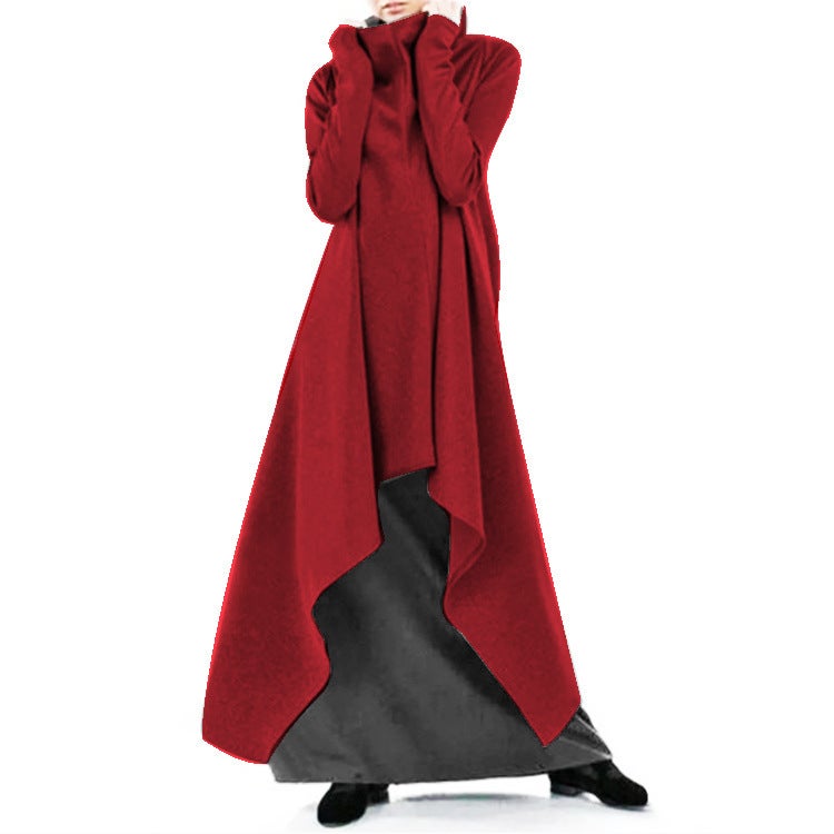 2021wish European and American womens eaby loose irregular solid color robe sweatshirt turtleneck pullover sweater women Burgundy  - Image 1