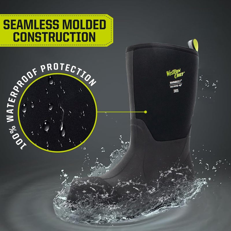 Western Chief Men's 365 Neoprene Rain Boots for Men - 100% Waterproof Rubber Boots for Men with Anti-Slip Outsole - Cold-Rated Muck Boots for Women for All-Weather Protection, Tall, Black, 13 - Image 5
