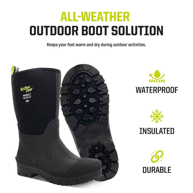 Western Chief Men's 365 Neoprene Rain Boots for Men - 100% Waterproof Rubber Boots for Men with Anti-Slip Outsole - Cold-Rated Muck Boots for Women for All-Weather Protection, Tall, Black, 13 - Image 2