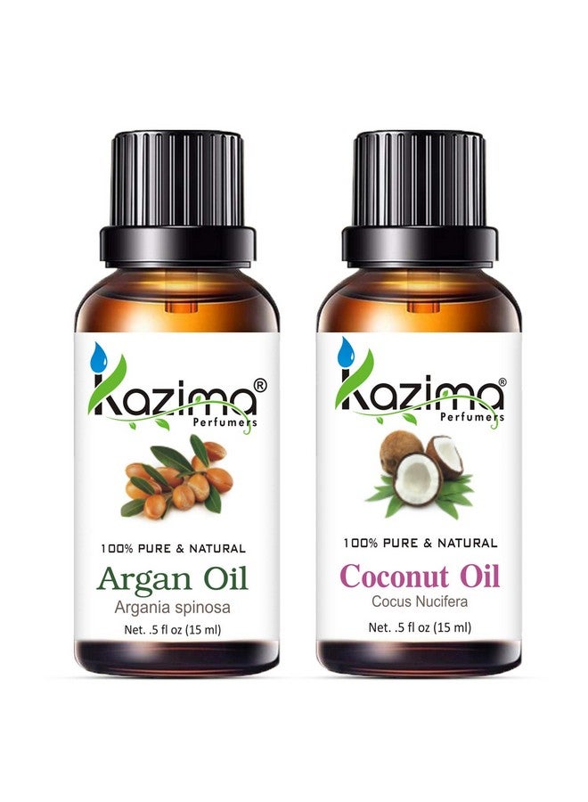 KAZIMA Combo Of Argan Oil And Coconut Oil - 100% Pure Cold Pressed Carrier Oil For Acne, Hair Growth, Scalp Nourishment, Skin Moisturizing & Dandruff Control, 15 Ml Each - Image 1
