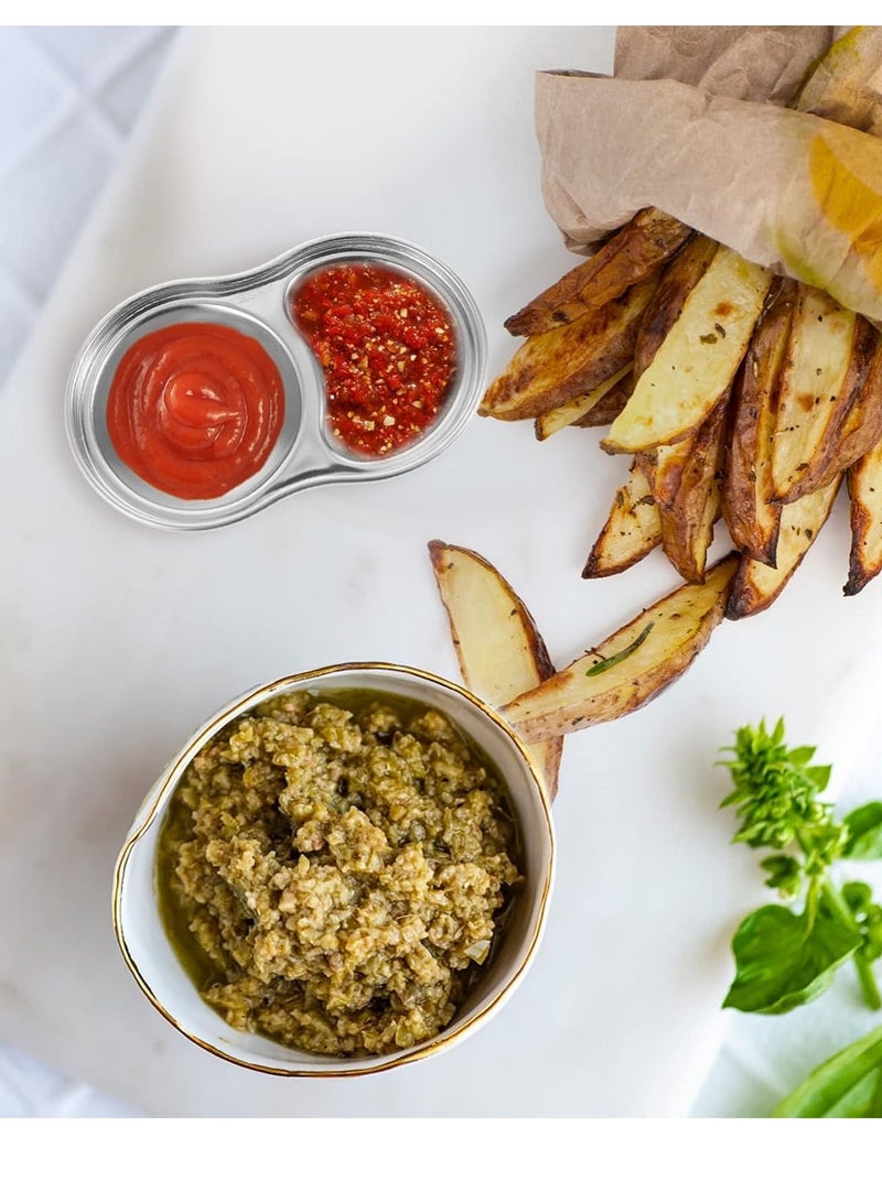 Barakah أطباق مقبلات من الفولاذ المقاوم للصدأ وعاء توابل معدني وعاء غمس أطباق جانبية 2 شبكات طبق صلصة كورية طبق مقبلات وعاء وجبات خفيفة طبق أدوات المطبخ شواية كورية 4 قطع - Image 3