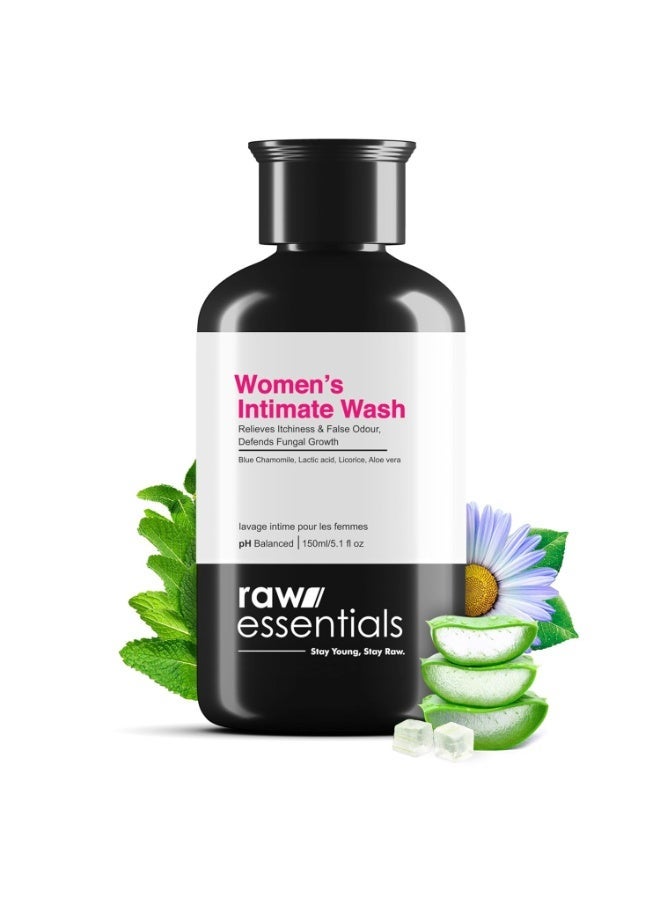 رو إسينشالز غسول Raw Essentials للمناطق الحساسة للنساء - 150 مل | لنظافة حميمة لطيفة | يزيل الروائح | يفتح لون الفخذين الداخليين | يوازن مستوى الحموضة (pH) | خالٍ من SLS والبارابين | بمكونات فعالة طبيعية - Image 1