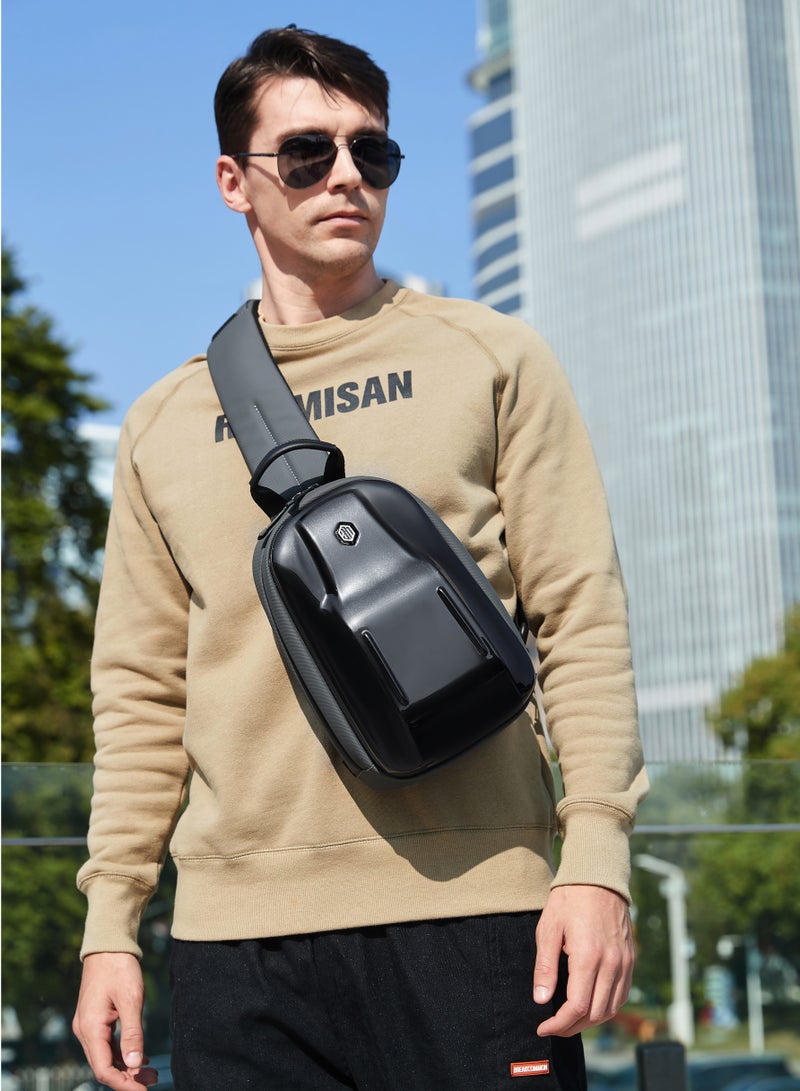 ARCTIC HUNTER Glossy Hard Shell Sling Bag Water Resistant Anti Theft Unisex Cross Body Shoulder Bag for Travel Business Casual XB00551 Grey  - Image 2