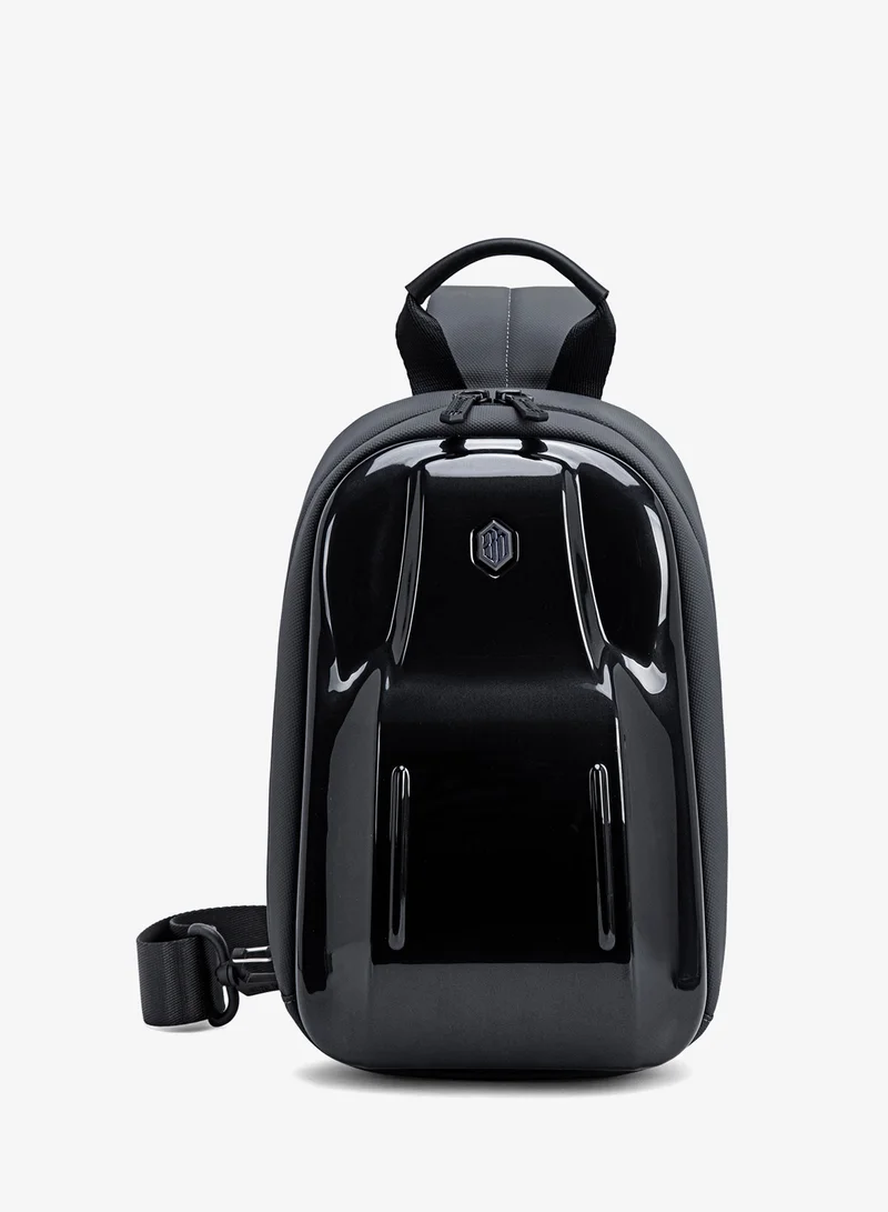 ARCTIC HUNTER Glossy Hard Shell Sling Bag Water Resistant Anti Theft Unisex Cross Body Shoulder Bag for Travel Business Casual XB00551 Black Grey