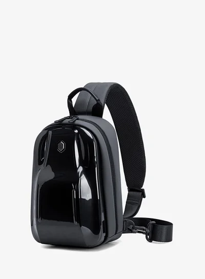 ARCTIC HUNTER Glossy Hard Shell Sling Bag Water Resistant Anti Theft Unisex Cross Body Shoulder Bag for Travel Business Casual XB00551 Black Grey