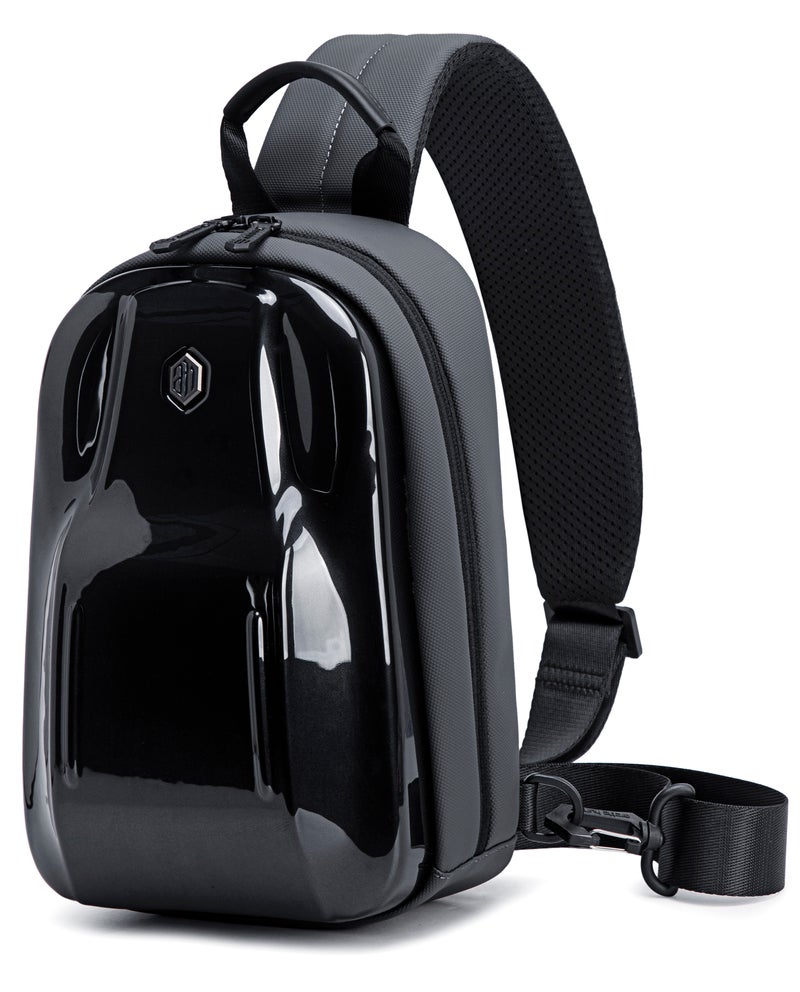 ARCTIC HUNTER Glossy Hard Shell Sling Bag Water Resistant Anti Theft Unisex Cross Body Shoulder Bag for Travel Business Casual XB00551 Black Grey - Image 1