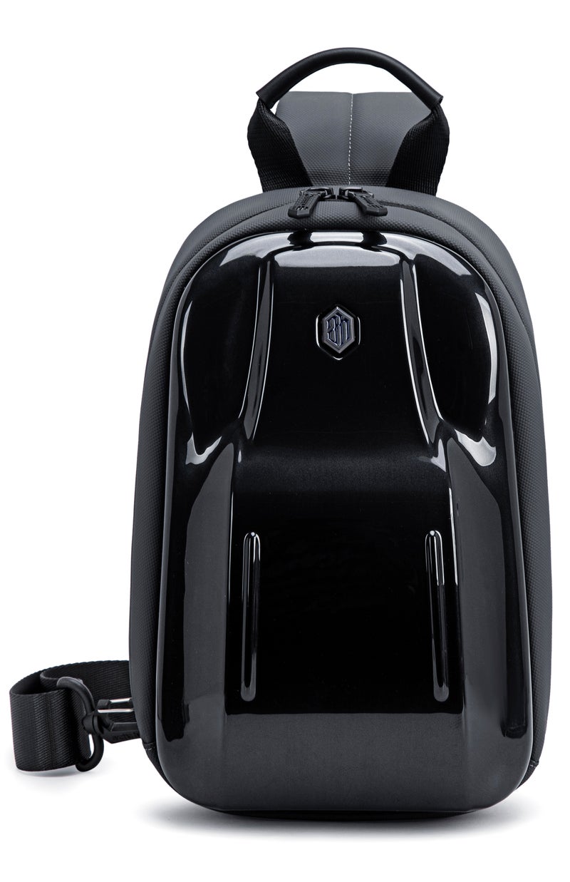 ARCTIC HUNTER Glossy Hard Shell Sling Bag Water Resistant Anti Theft Unisex Cross Body Shoulder Bag for Travel Business Casual XB00551 Black Grey - Image 3