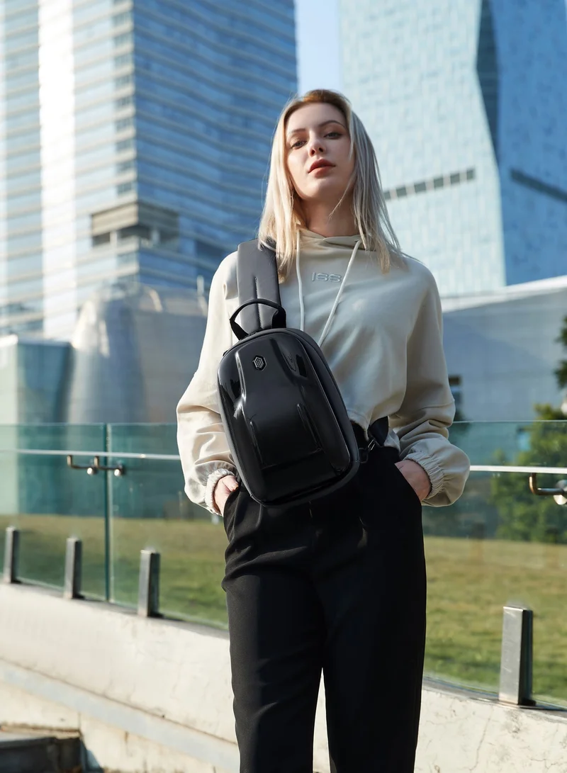 Arctic Hunter Black Grey Glossy Hard Shell Sling Bag Water Resistant Anti Theft Unisex Cross Body Shoulder Bag for Travel Business Casual XB00551 Black Grey  | Best Price UAE