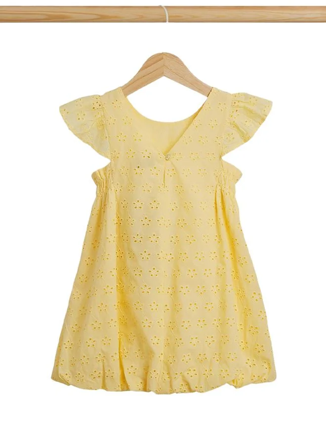 أطفال وأكثر Babies & More Toddler Girls Yellow Schiffli Balloon Hem Dress