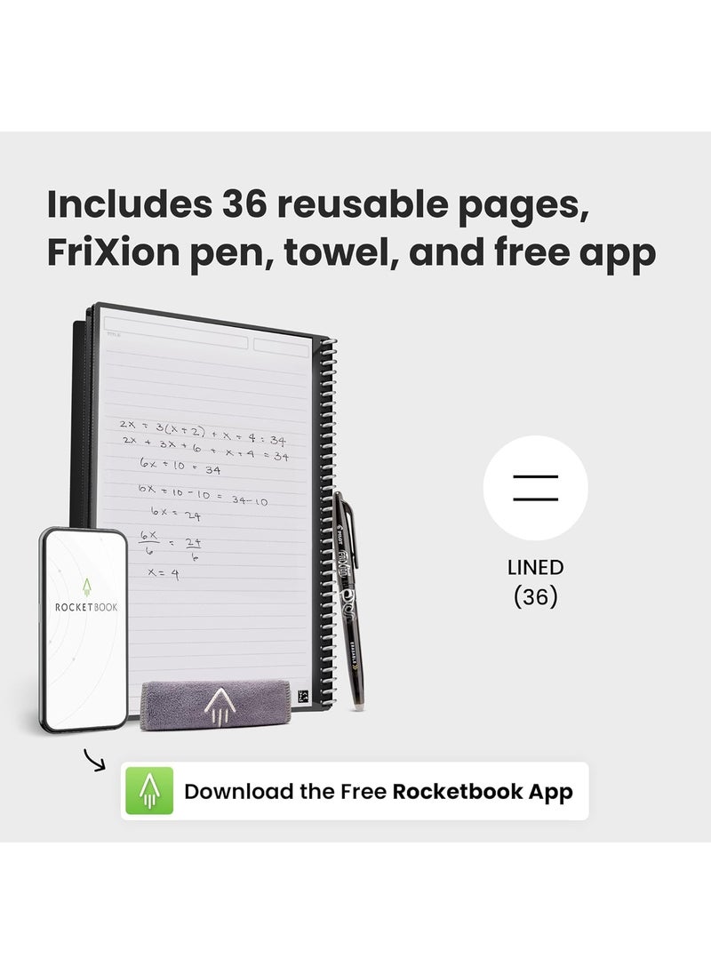 Rocketbook - Rocketbook Core Reusable Spiral Notebook Executive Size 6x88 Black  Lined Pages AppConnected Erasable Durable Cover Ideal for School Work and Creative Projects Pack of 50 - Image 1