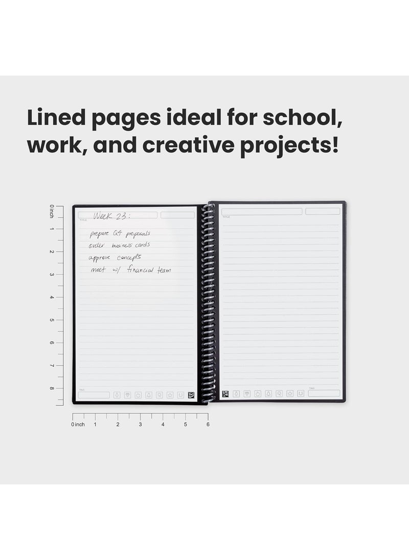 Rocketbook - Rocketbook Core Reusable Spiral Notebook Executive Size 6x88 Black  Lined Pages AppConnected Erasable Durable Cover Ideal for School Work and Creative Projects Pack of 50 - Image 1