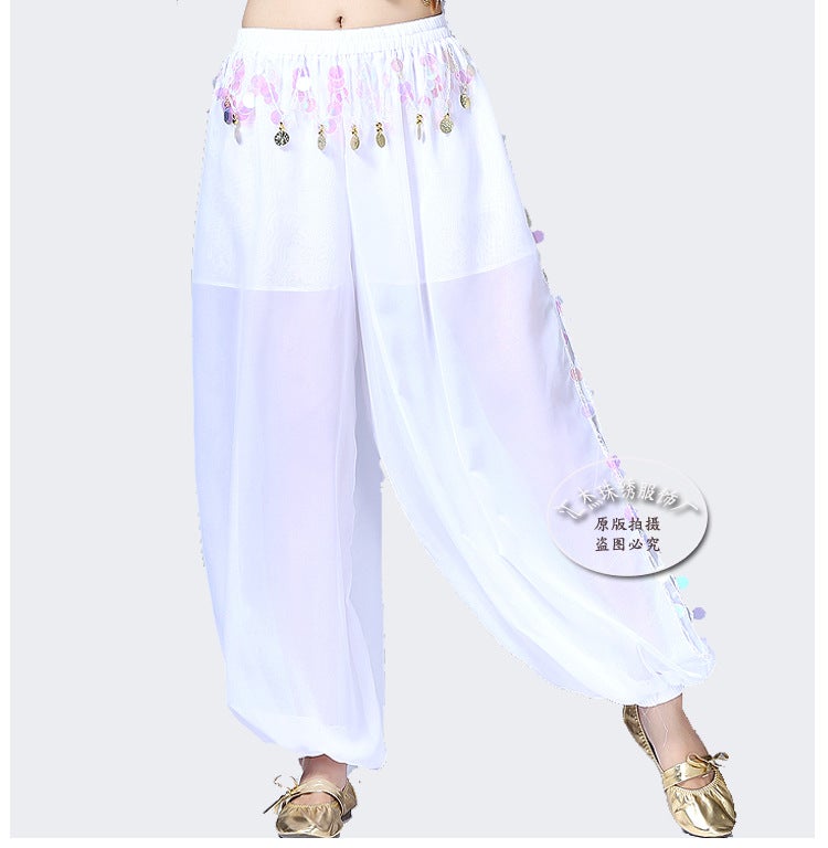 Belly Dance Pants Sequin Performance Lantern White