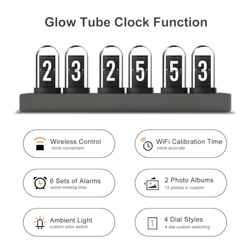 JoFomp Nixie Tube Clock Kit, IPS Color Screen Desk Digital Clock, Glow Tube Nixie Clocks with Web Control/WiFi Accurate Timing/Custom Dial/6 Digital Alarm/12 Pictures/Ambient Light Regulate - Image 2