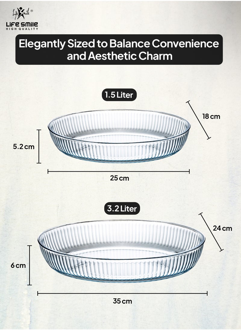 Life Smile - LIFE SMILE Borosilicate Glass Oven Baking Dishes Set of 2 - Oval Shape Baking Tray Dishwasher Safe, Fridge & Freezer Safe, Microwave Safe (Design 2) - Image 1