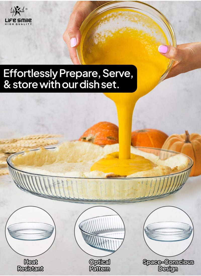 Life Smile - LIFE SMILE Borosilicate Glass Oven Baking Dishes Set of 2 - Oval Shape Baking Tray Dishwasher Safe, Fridge & Freezer Safe, Microwave Safe (Design 2) - Image 1