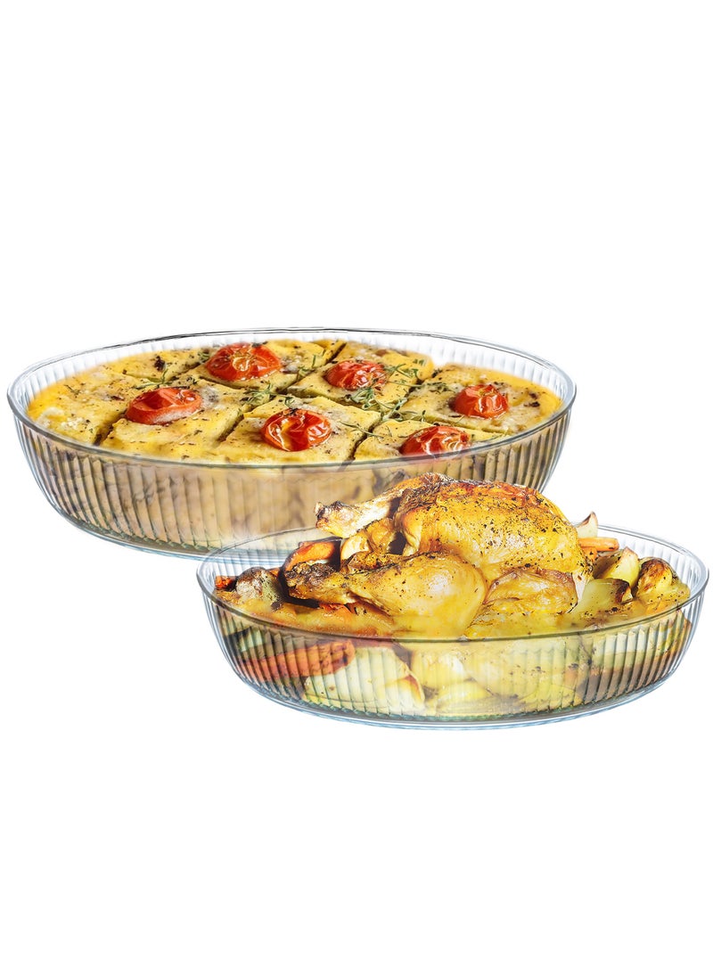 Life Smile - LIFE SMILE Borosilicate Glass Oven Baking Dishes Set of 2 - Oval Shape Baking Tray Dishwasher Safe, Fridge & Freezer Safe, Microwave Safe (Design 2) - Image 1