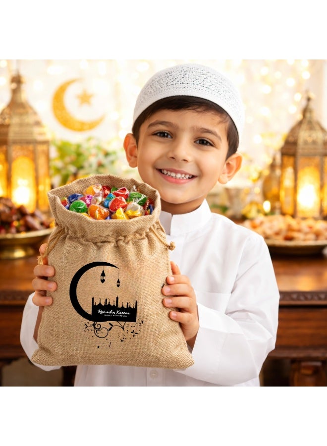 برينت شوب فور مي أكياس هدايا رمضان مبارك، مجموعة من 12 قطعة مكونة من 12 كيس خيش للحفلات، وحقائب هدايا، وحقائب هدايا لاحتفالات رمضان مبارك والمناسبات الإسلامية - Image 2
