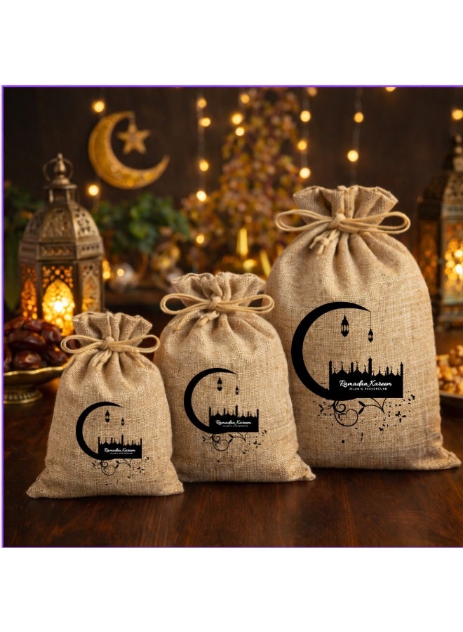 برينت شوب فور مي أكياس هدايا رمضان مبارك، مجموعة من 12 قطعة مكونة من 12 كيس خيش للحفلات، وحقائب هدايا، وحقائب هدايا لاحتفالات رمضان مبارك والمناسبات الإسلامية - Image 4