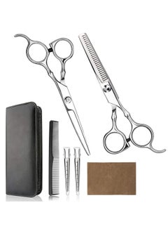KHAJUL 7 PCS Hair Cutting Scissors, Professional Home Haircutting Barber and Salon Thinning Shears Kit, With Comb and Case for Men/Women (Silver)  - Image 1