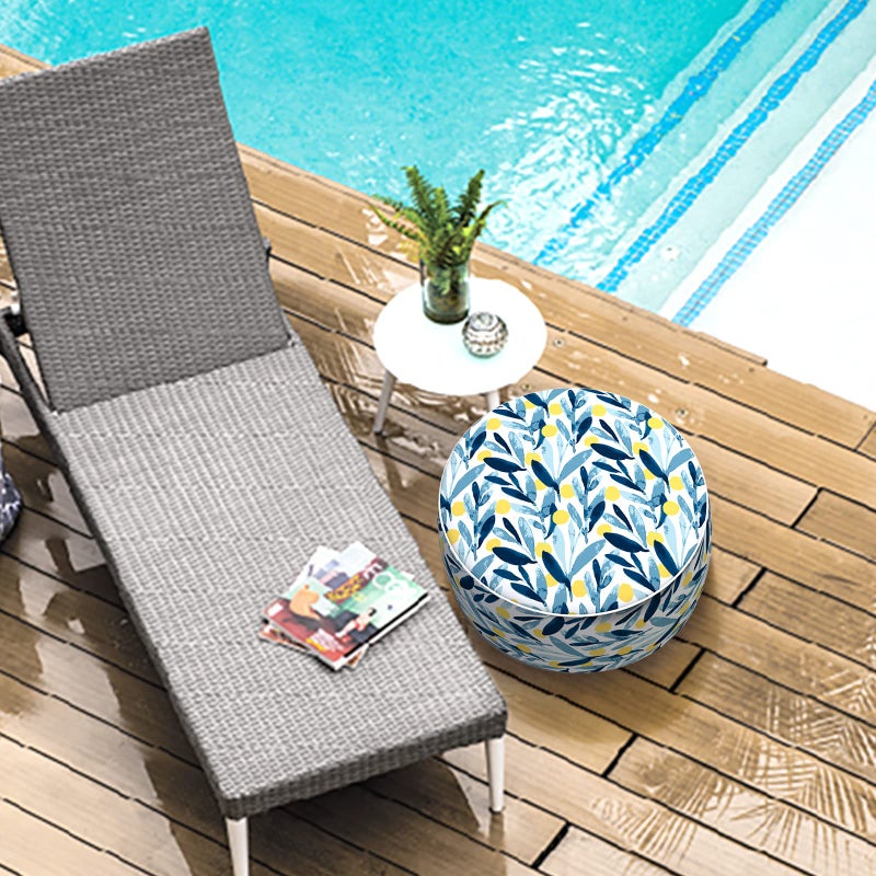 LVTXIII Outdoor/Indoor Inflatable Stool Ottoman, All Weather Patio Footrest Pouf, Portable Round Ottoman for Patio Garden, Camping or Home, D21xH9 Inches, Blue Leaves - Image 5