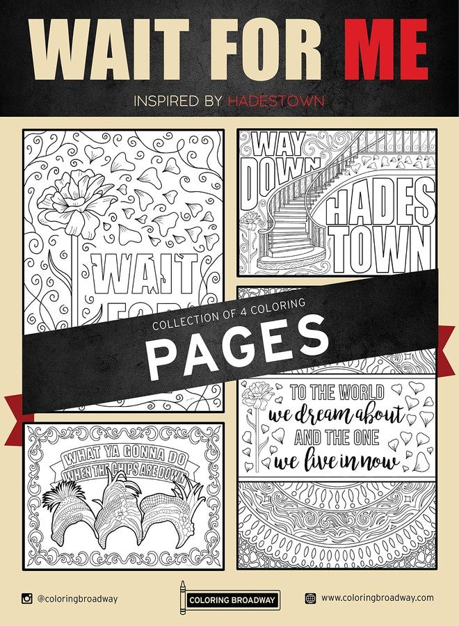Coloring Broadway - Hadestown Inspired Coloring Pages (Set of 4) “Wait for Me” Collection, Broadway Musical Merchandise, Matte Card Stock (8 1/2” x 11”), Ideal Gift for a Broadway Theater Lover - Image 1