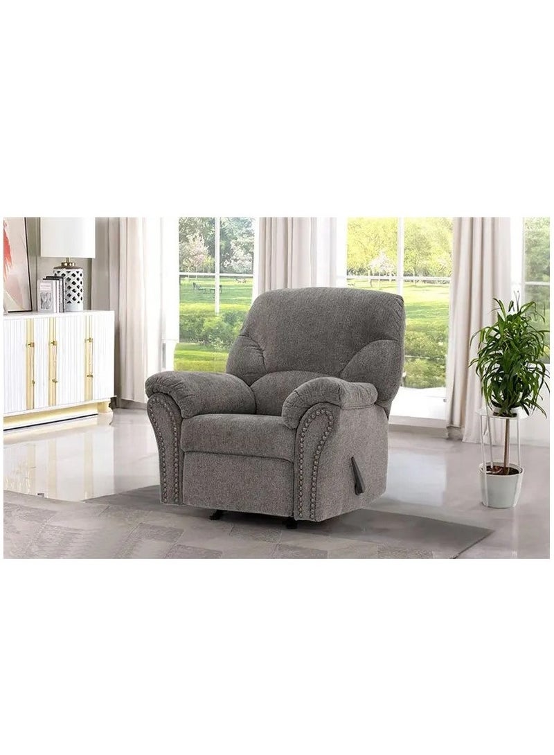 ROYALOAK Royaloak Boston American Single Seater Fabric Recliner With Rocker | Tufting Design | Pillow Top Armrest | Black Nickel-tone Nail Head Trim | One Pull Reclining Motion | Gentle Rocking Motion - Image 1
