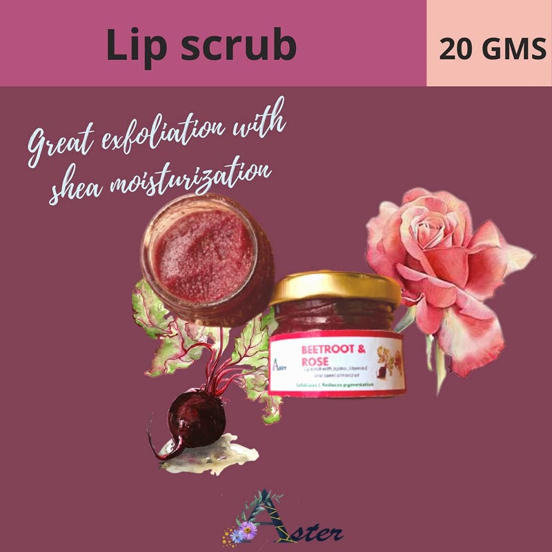 Aster lip scrub Beetroot and rose lightening Lip Scrub Lip Sugar scrub Lighten lip exfoliate lips 20 GMS Lip scrub natural sugar scrub No Parabens and sulphate - Image 2