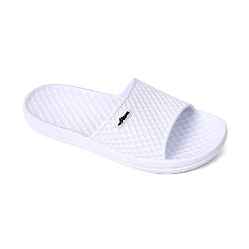 FUNKYMONKEY Mens Bathroom Shower Slippers Indoor Home Beach Non Slip Sandal (7 M US, White) - Image 1