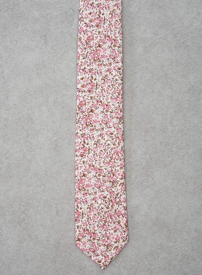 ZENXUS Mens Cotton Skinny Pink Floral Tie Combo Set with Pocket Square Pink Daisy - Image 5