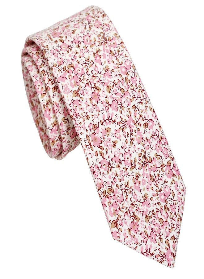 ZENXUS Mens Cotton Skinny Pink Floral Tie Combo Set with Pocket Square Pink Daisy - Image 3