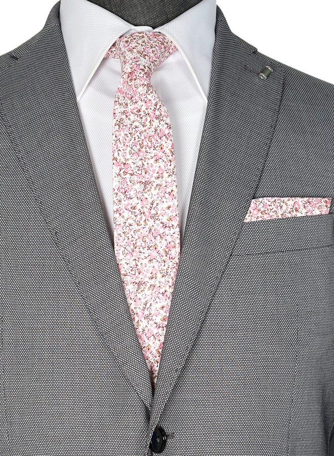 ZENXUS Mens Cotton Skinny Pink Floral Tie Combo Set with Pocket Square Pink Daisy - Image 2