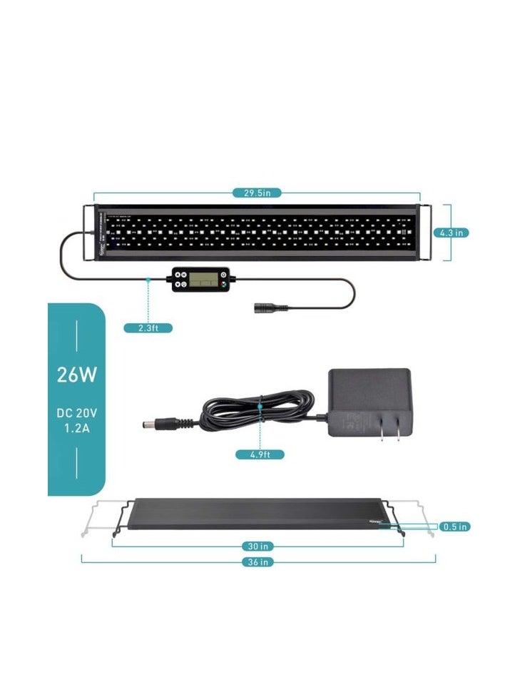 Hygger - Auto On Off LED Aquarium Light, Full Spectrum Fish Tank Light with LCD Monitor, 24/7 Lighting Cycle, Adjustable Timer, IP68 Waterproof, 3 Modes for Freshwater Planted Tank (36W(91-106cm)) - Image 1