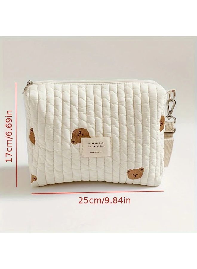 Portable Olive Travel Toiletry Bag Zipper Embroidery Baby Nappy Caddy Organizer Wash Bag Cotton - Image 4
