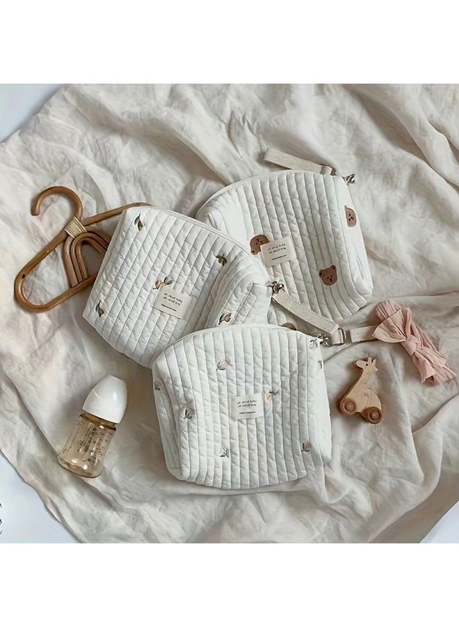 Portable Olive Travel Toiletry Bag Zipper Embroidery Baby Nappy Caddy Organizer Wash Bag Cotton - Image 5