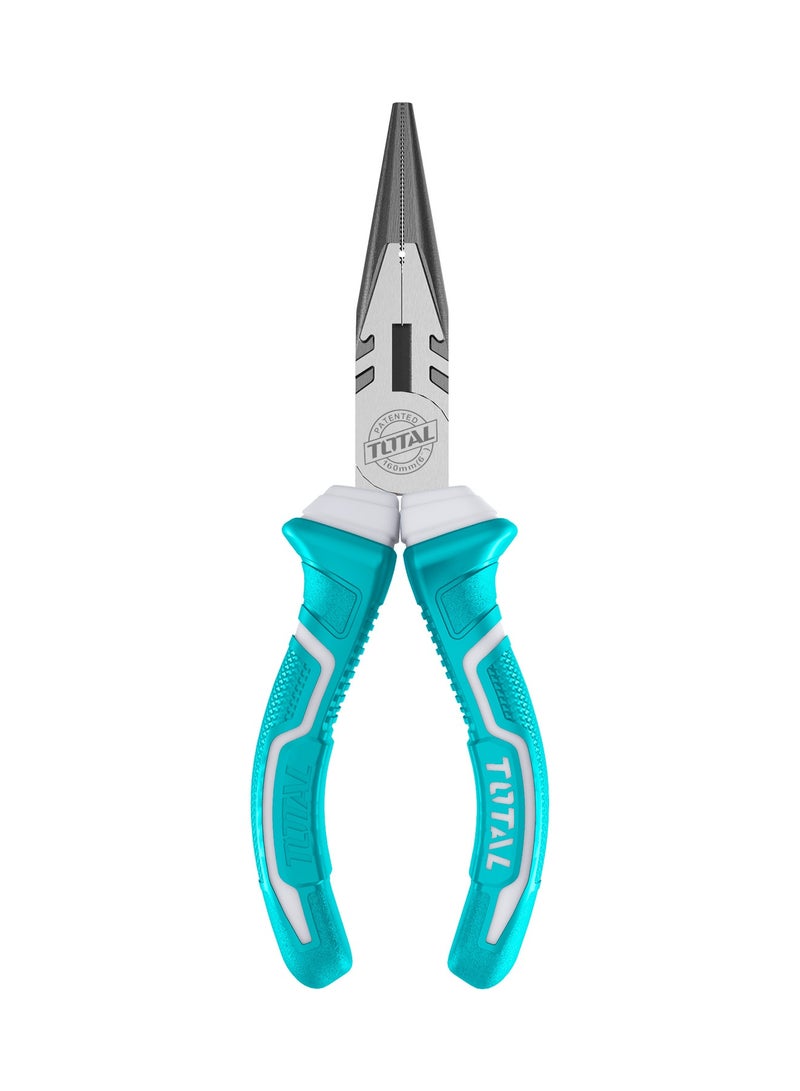 توتال كماشة أنف منحنية احترافية من توتال بطول ١٦٠ ملم، مصنوعة من فولاذ كربوني رقم ٥٥، مزودة بمقبض مريح بلون فيروزي من مادة مطاطية، وتتميز بلمسة نهائية مصقولة مقاومة للصدأ - Image 1