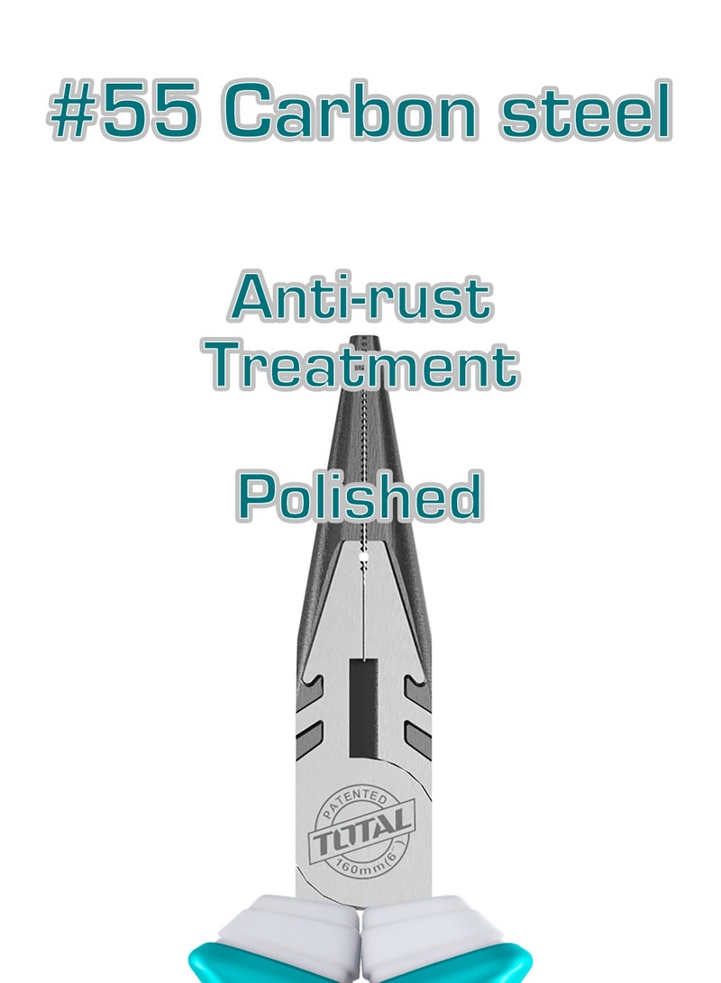 توتال كماشة أنف منحنية احترافية من توتال بطول ١٦٠ ملم، مصنوعة من فولاذ كربوني رقم ٥٥، مزودة بمقبض مريح بلون فيروزي من مادة مطاطية، وتتميز بلمسة نهائية مصقولة مقاومة للصدأ - Image 3