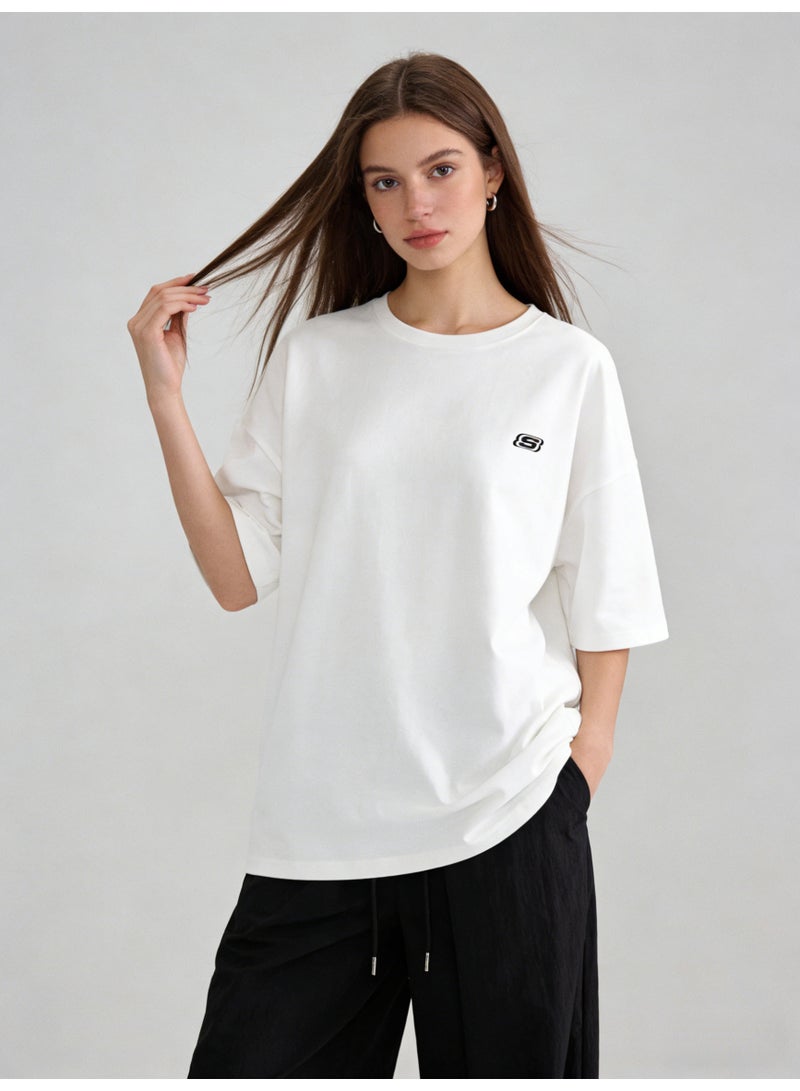 سكيتشرز Skechers Unisex Minimalist Logo Embroidered Oversized Crew Neck T-Shirt - Casual Cotton Short Sleeve Tee for Men and Women - Image 4