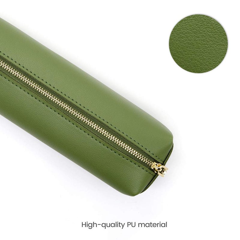 DOBMIT PU Pencil Pen Case Portable Stationery Bag Big Capacity Pencil Pouch Cosmetic Organizer Bag for Adult- Green - Image 3