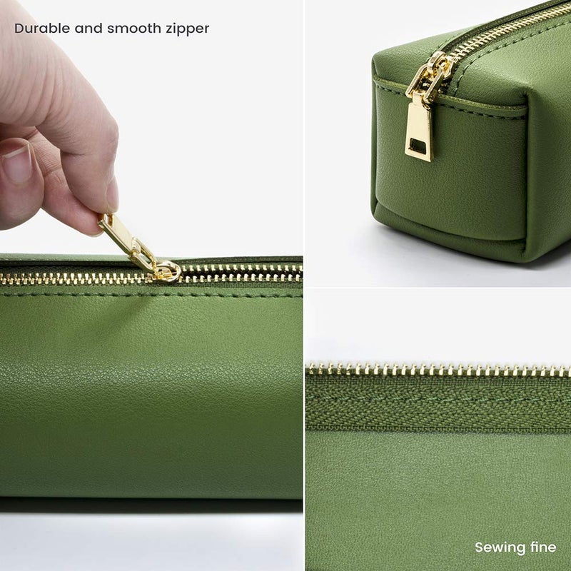 DOBMIT PU Pencil Pen Case Portable Stationery Bag Big Capacity Pencil Pouch Cosmetic Organizer Bag for Adult- Green - Image 4