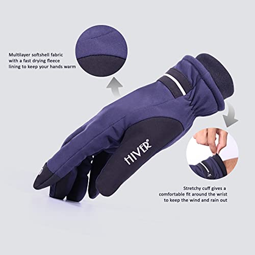 HIVER Waterproof Gloves Winter Gloves Men Women Touch Screen Glove Anti-Slip Windproof Waterproof Texting Gloves for Running Cycling (Large, Blue) - Image 5