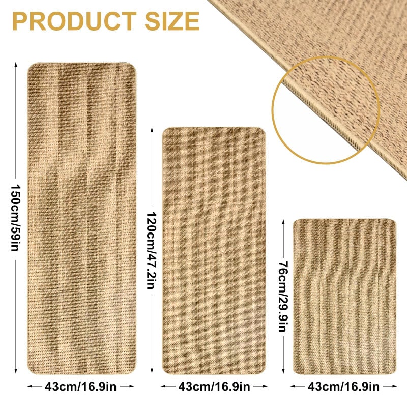 Olgaa Kitchen Rugs Sets of 3 for Floor Non Slip Kitchen Rugs Mats for Kitchen Floor Absorbent and Stain Resistant Kitchen Runner Rugs Rubber Backing Non Skid Washable Rugs Front of Sink (Linen) - Image 3