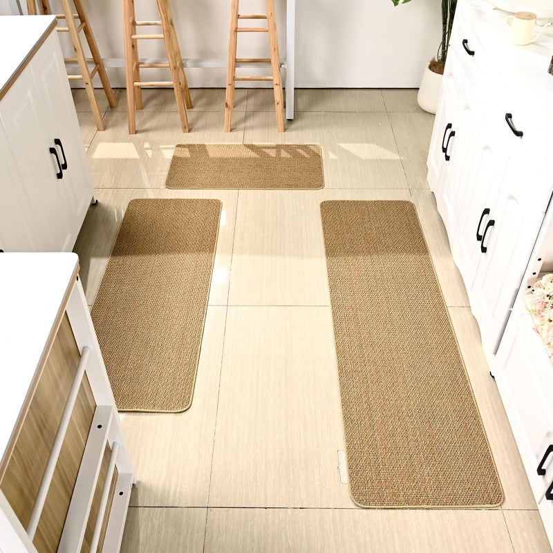 Olgaa Kitchen Rugs Sets of 3 for Floor Non Slip Kitchen Rugs Mats for Kitchen Floor Absorbent and Stain Resistant Kitchen Runner Rugs Rubber Backing Non Skid Washable Rugs Front of Sink (Linen) - Image 2