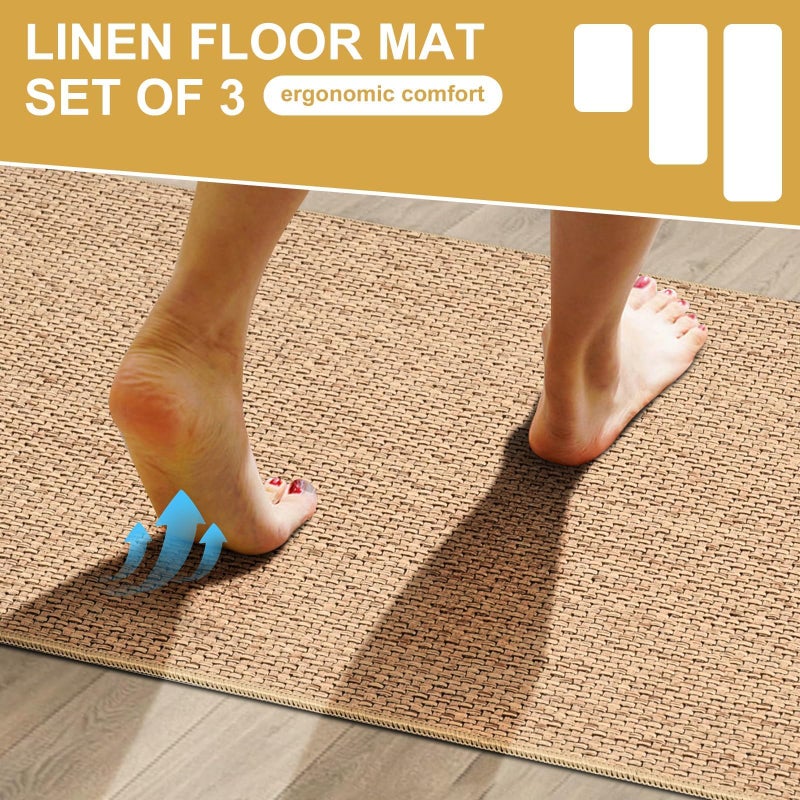 Olgaa Kitchen Rugs Sets of 3 for Floor Non Slip Kitchen Rugs Mats for Kitchen Floor Absorbent and Stain Resistant Kitchen Runner Rugs Rubber Backing Non Skid Washable Rugs Front of Sink (Linen) - Image 5