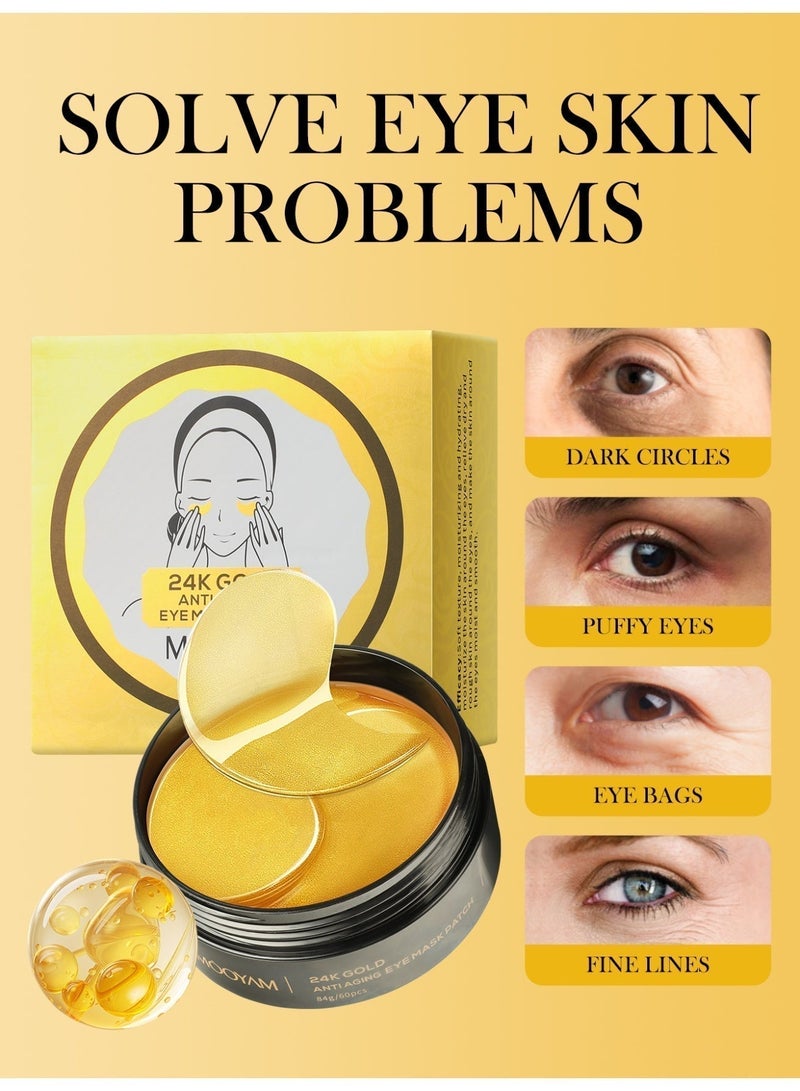 MOOYAM 24K Gold Eye Mask Patch 60pcs Eliminating Wrinkles and Dark Circles Under The Eyes, and Reducing Eye Skin Aging, Suitable for All Skin Types - Image 4