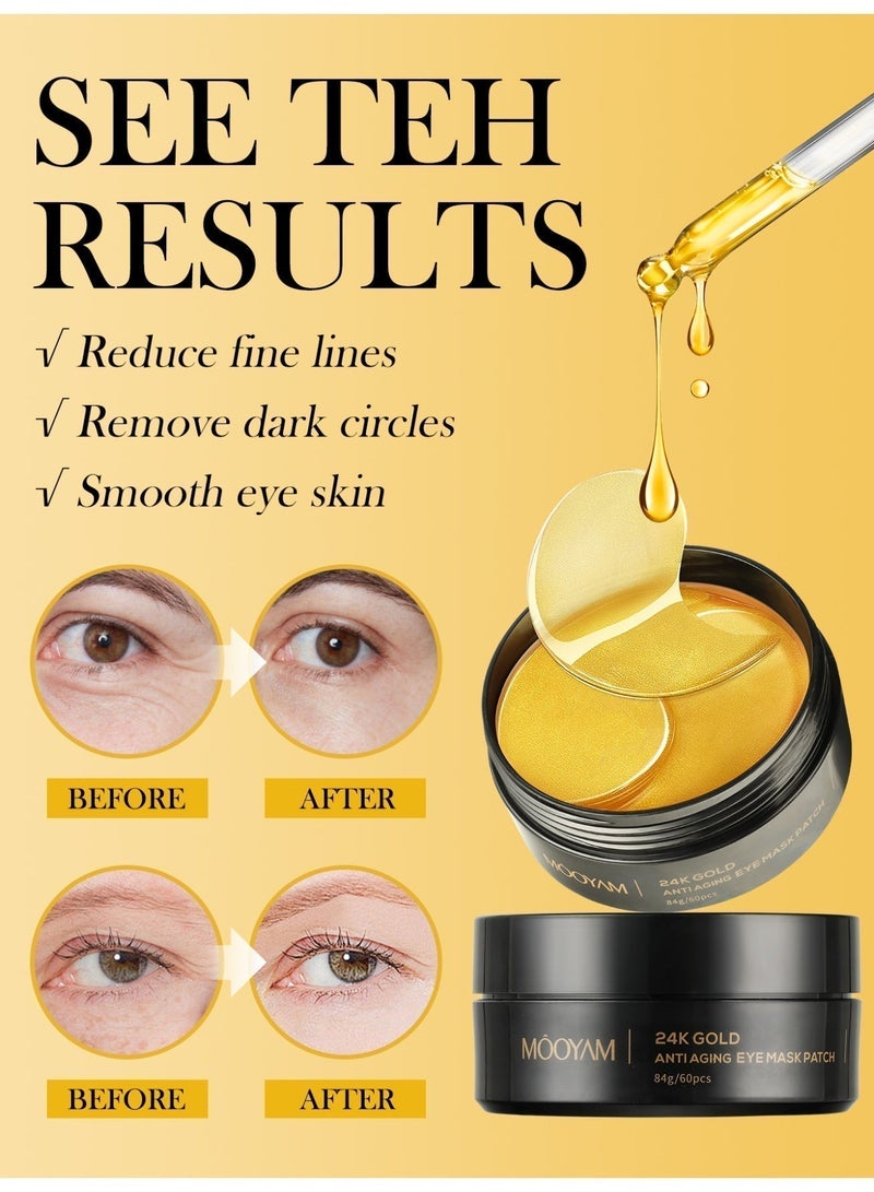 MOOYAM 24K Gold Eye Mask Patch 60pcs Eliminating Wrinkles and Dark Circles Under The Eyes, and Reducing Eye Skin Aging, Suitable for All Skin Types - Image 5