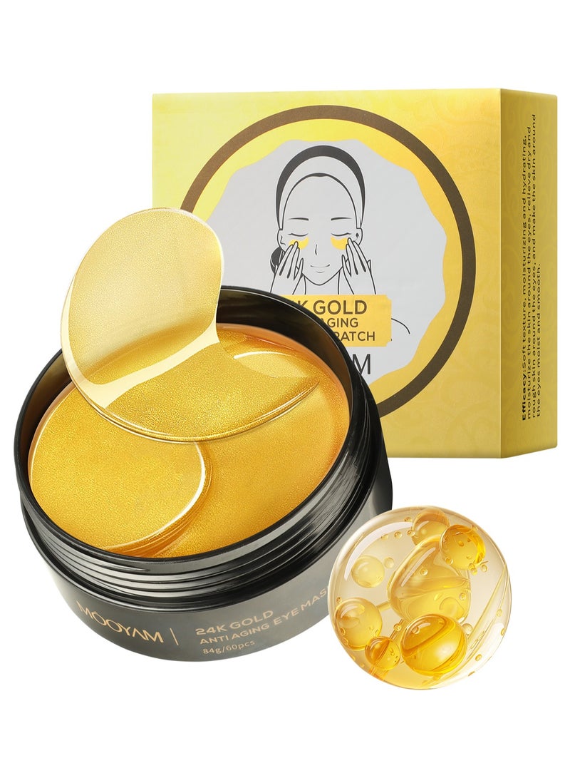 MOOYAM 24K Gold Eye Mask Patch 60pcs Eliminating Wrinkles and Dark Circles Under The Eyes, and Reducing Eye Skin Aging, Suitable for All Skin Types - Image 1