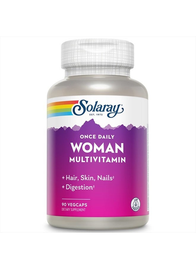 Solaray Solaray Once Daily Woman Multivitamin with Iron, Womens Multivitamin with Hair, Skin & Nails Blend, Enzyme Blend & Whole Food Base, Healthy Energy, Immune & Digestion Support, 90 Servings, 90 VegCaps  - Image 1