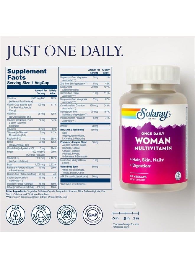 Solaray Solaray Once Daily Woman Multivitamin with Iron, Womens Multivitamin with Hair, Skin & Nails Blend, Enzyme Blend & Whole Food Base, Healthy Energy, Immune & Digestion Support, 90 Servings, 90 VegCaps  - Image 2