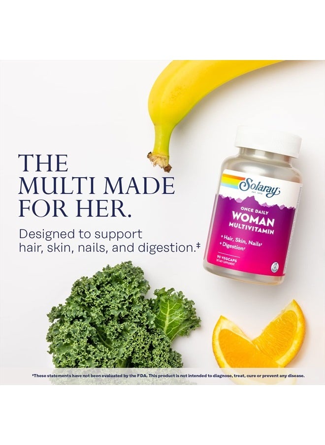 Solaray Solaray Once Daily Woman Multivitamin with Iron, Womens Multivitamin with Hair, Skin & Nails Blend, Enzyme Blend & Whole Food Base, Healthy Energy, Immune & Digestion Support, 90 Servings, 90 VegCaps  - Image 3